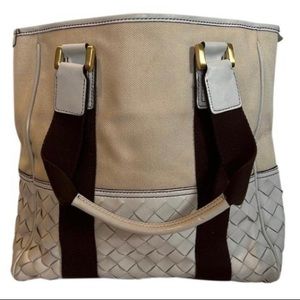 Sazaby Japan tote in cream brown accent straps with gold hardware